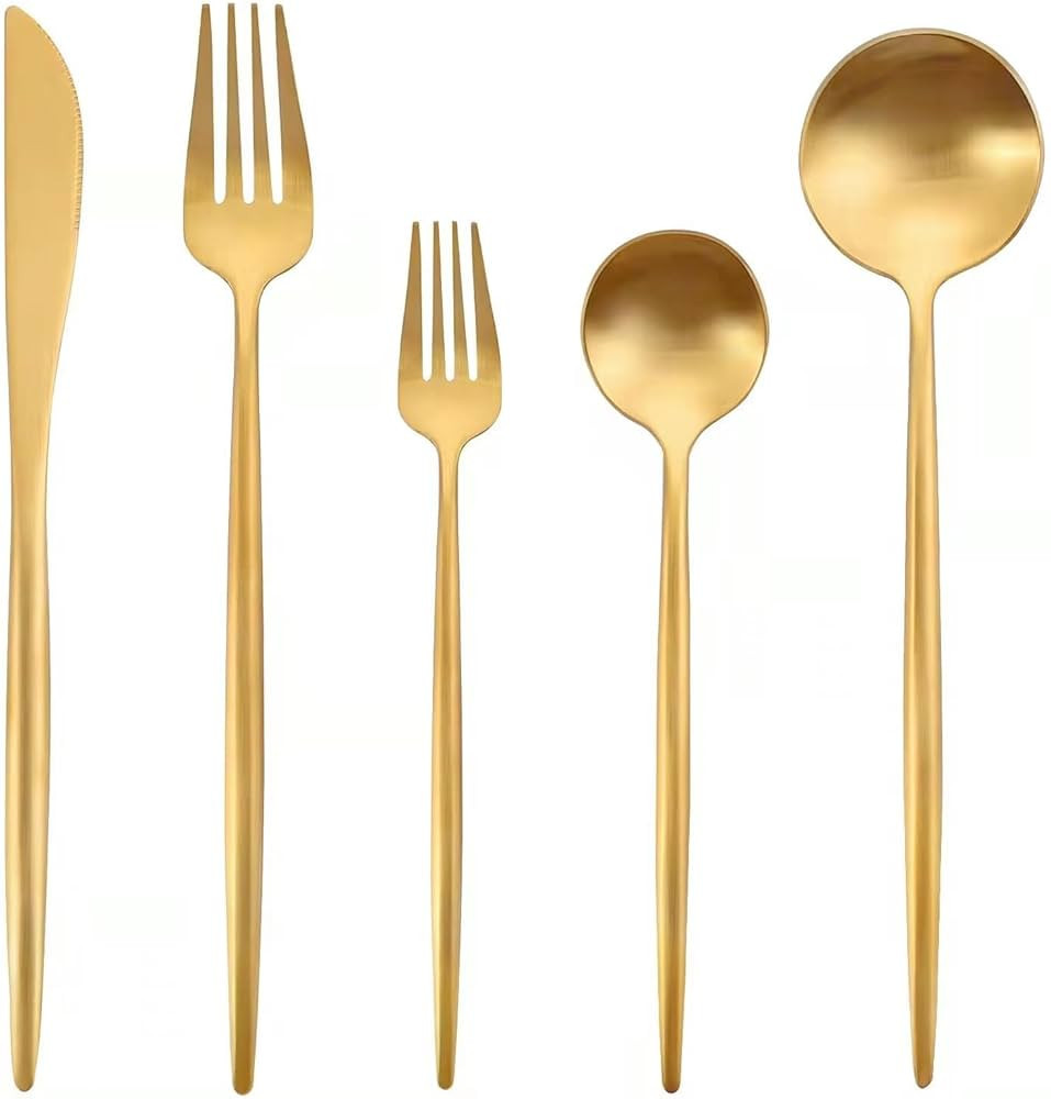 Matte Gold Silverware Set, Vanston 20-Piece Stainless Steel Flatware Set,Satin Finish Cutlery, s... | Amazon (US)