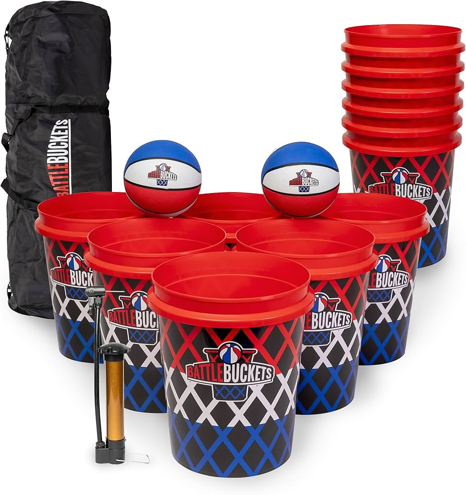 Battle Buckets – Giant Yard Pong and Basketball Game with 12 Buckets, 2 Balls, Carrying Bag, an... | Amazon (US)