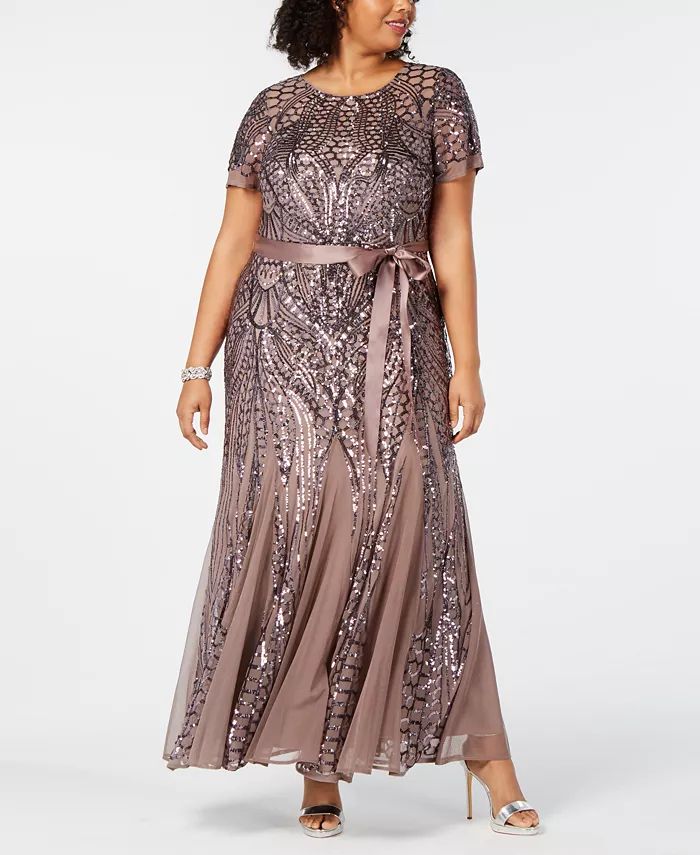 Plus Size Sequined Godet Gown | Macy's