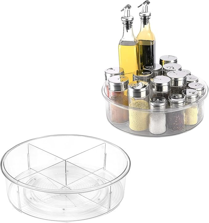 Puricon 2 Pack Lazy Susan Turntable Organizer (1 of 12 inch with Divider and 1 of 10"), Clear Pla... | Amazon (US)