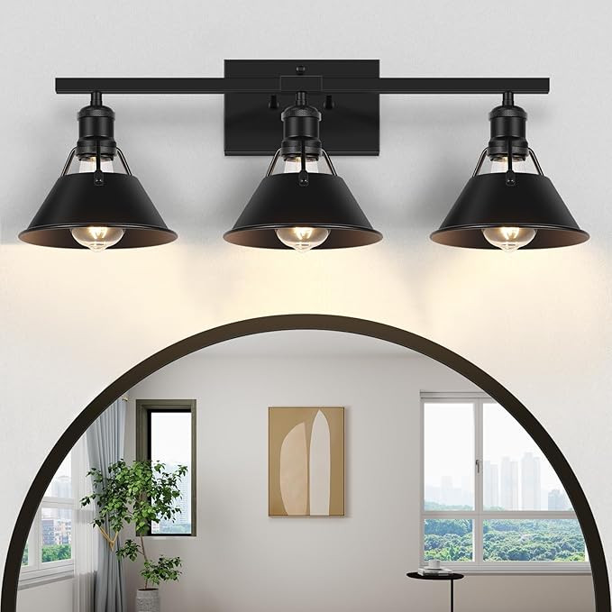 Spiglamm Bathroom Light Fixtures, 3-Light Black Vanity Light Over Mirror, Farmhouse Bathroom Vani... | Amazon (US)