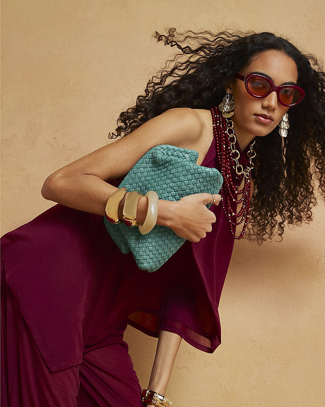 Blue Premium Small Leather Woven Clutch Bag | River Island UK & IE