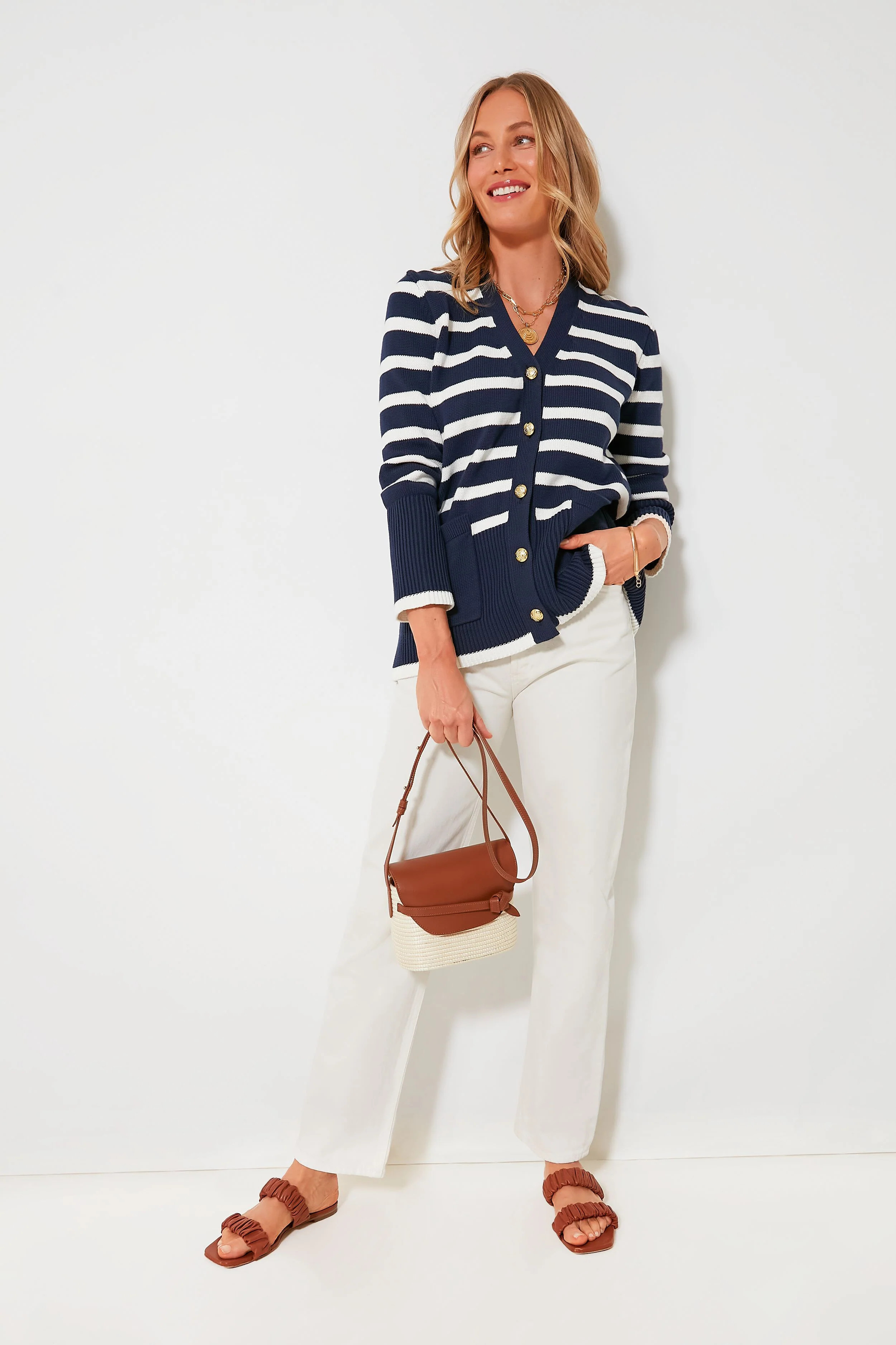 Navy Striped Cotton Kerry Cardigan | Tuckernuck (US)