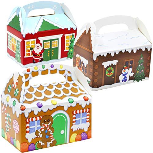 JOYIN 24 PCS 3D Christmas House Cardboard Treat Boxes for Holiday Xmas Goody Gift, Goodie Paper Boxe | Amazon (US)