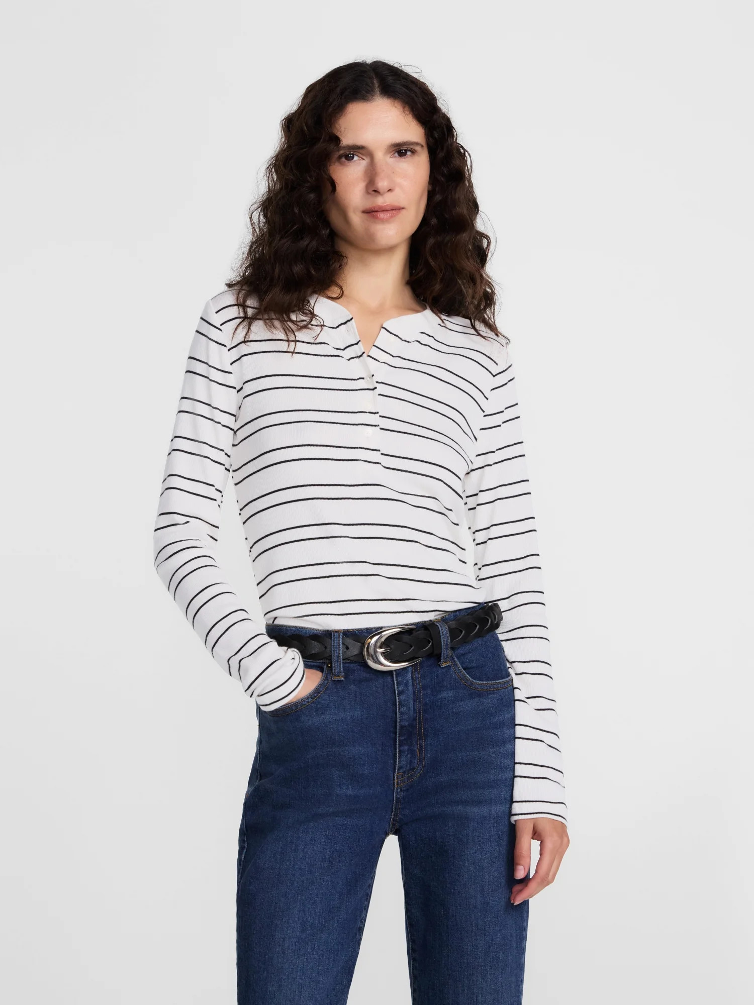 Scenario Women's and Women's Plus Rib Henley with Long Sleeves, Sizes XS-4X | Walmart (US)