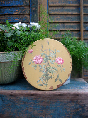 Small Antique Round Wood Bread Board Butter Yellow Milk Paint Wild Rose Transfer | eBay | eBay US