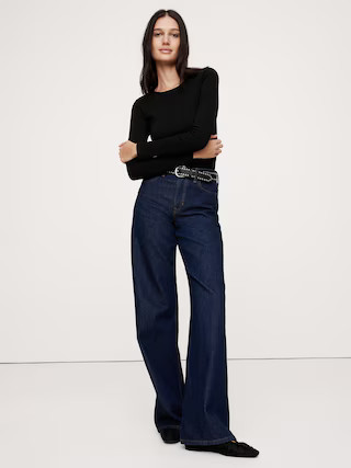 Ribbed Long-Sleeve Crew-Neck T-Shirt | Banana Republic (US)