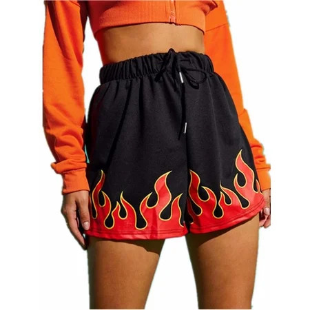 Womens Summer Flame Print Elastic Waist Casual Loose Run Sports Jogger Pants | Walmart (US)