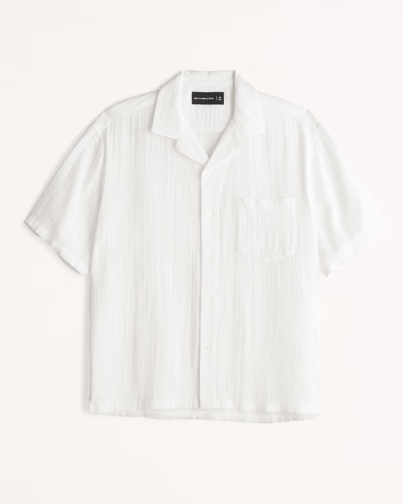 Abercrombie & Fitch Men's Camp Collar Gauzy Button-Up Shirt in White - Size M | Abercrombie & Fitch (US)