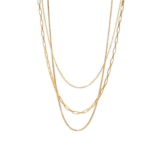 YXHOPELY Layered Necklaces for Women Delicacy Gold Chain, Paperclip, Snake Chain, Stack Fashion 3 Layer Necklace Multi Chain | Amazon (US)
