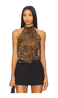 NILI LOTAN Alla Halterneck Top in Vintage Leopard Print from Revolve.com | Revolve Clothing (Global)