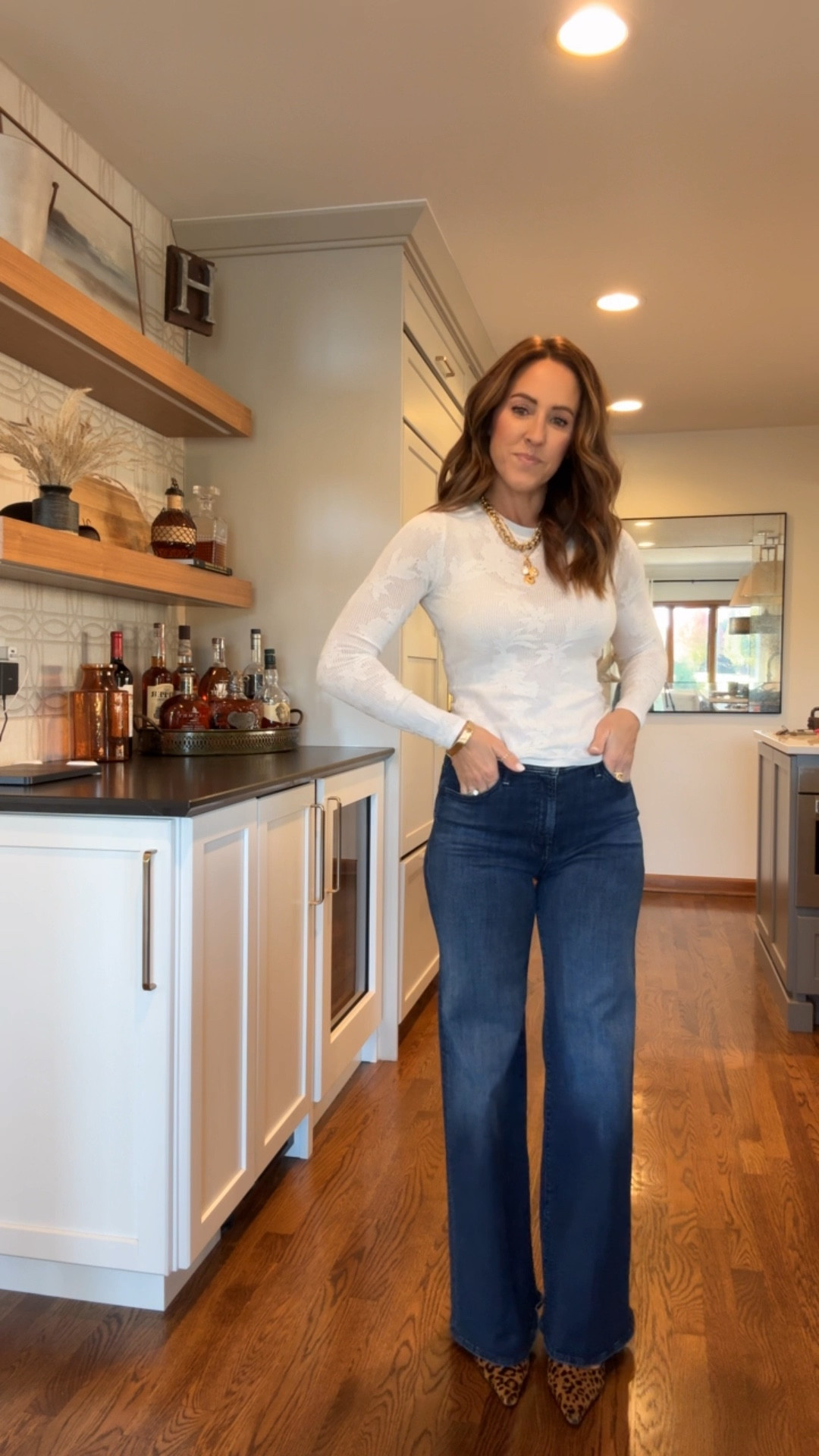 Our FAVORITE petite friendly wide leg jeans restocked in the dark wash. 
TTS. I’m 5’3” and have the 25 
XS top 

#LTKOver40 #LTKSeasonal