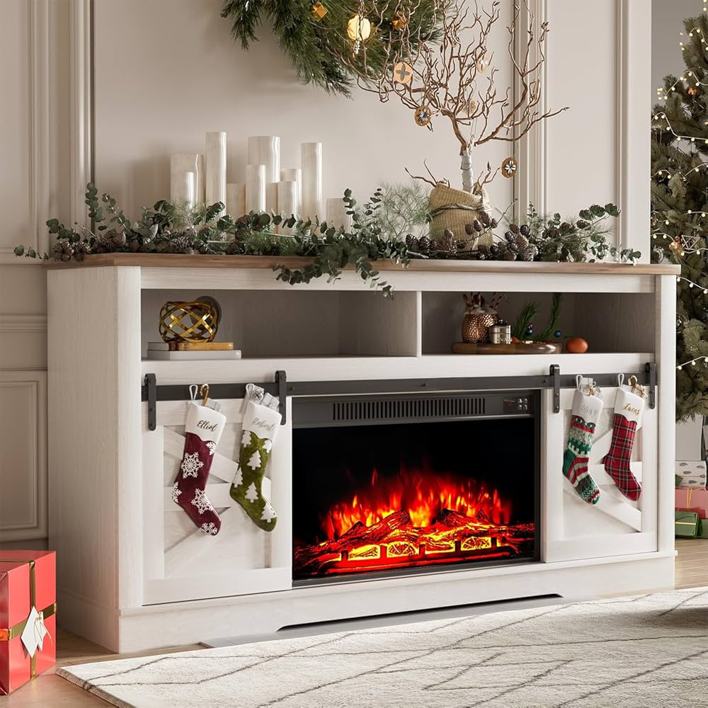 YESHOMY Fireplace TV Stand for Television up to 65+ Inch with Storage and Farmhouse Sliding Barn ... | Amazon (US)