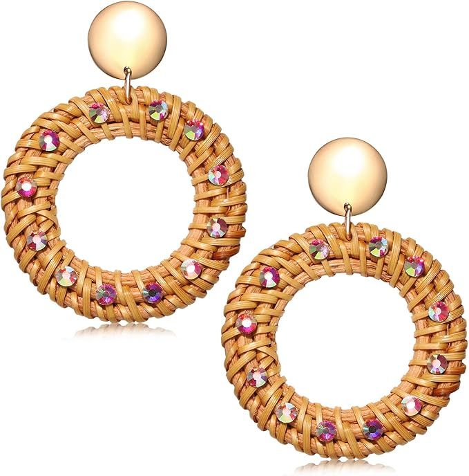 Rattan Earrings for Women Girls, Bohemian Lightweight Statement Geometric Woven Earrings, Handmad... | Amazon (US)
