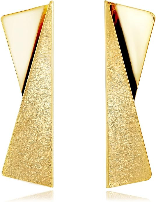 OZEL Gold Dangle Earrings for Women Brushed Finish, Matte Gold Statement Jewelry, 14k Gold Plated | Amazon (US)