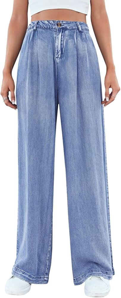 Karlywindow Women's High Waisted Wide Leg Jeans Boyfriend Baggy Straight Leg Casual Denim Pants | Amazon (US)