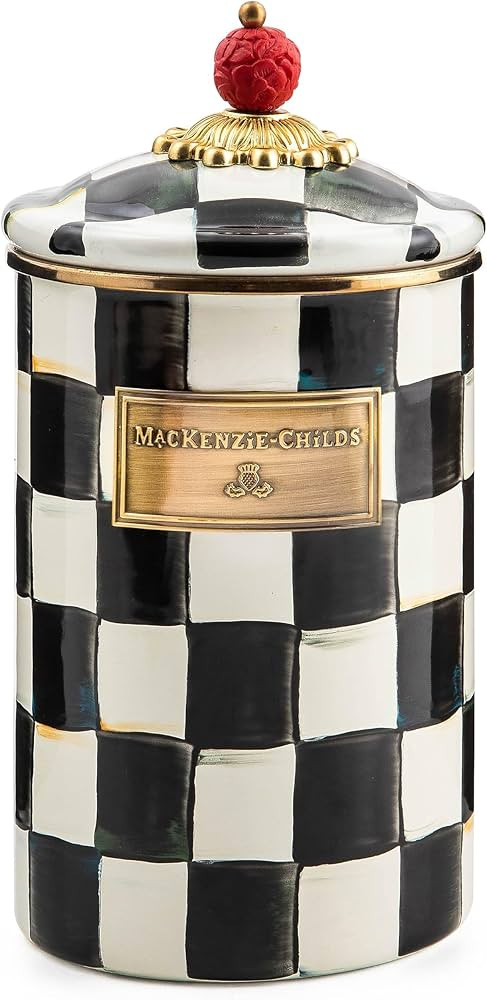 MACKENZIE-CHILDS Courtly Check Enamel Canister, Black-and-White Kitchen Storage Container with Li... | Amazon (US)