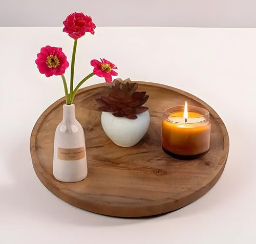 T one wooden round coffee table décor Tray for home décor | centre dinning table decorative tray | decorative tray | round wooden trays for decor (Style-1) | Amazon (US)