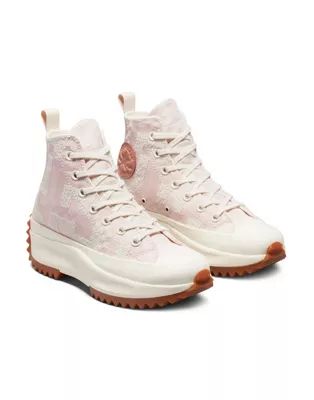 Converse Run Star Hike Hi Crafted Folk jacquard platform sneakers in egret/pink clay | ASOS (Global)