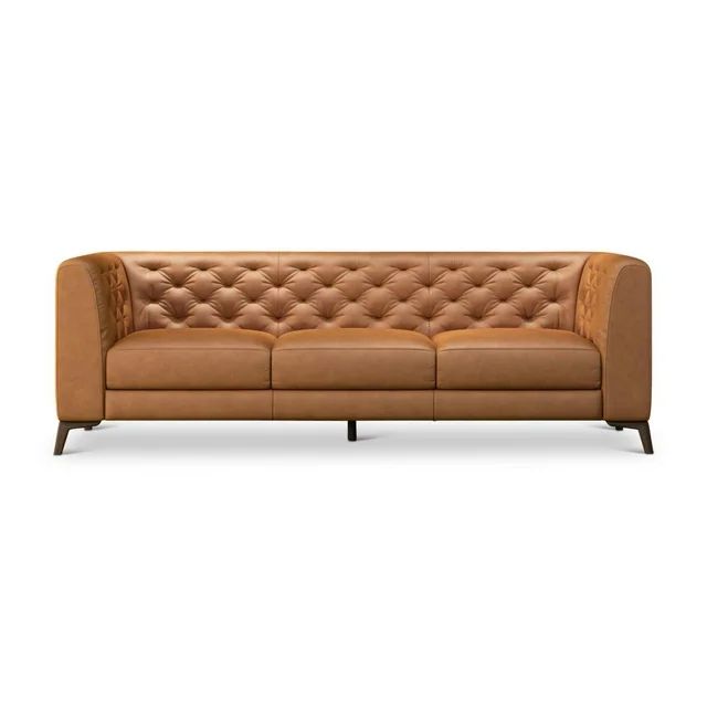 Farinelli Modern Living Room Tufted Tight Back Genuine Tan Leather Sofa | Walmart (US)