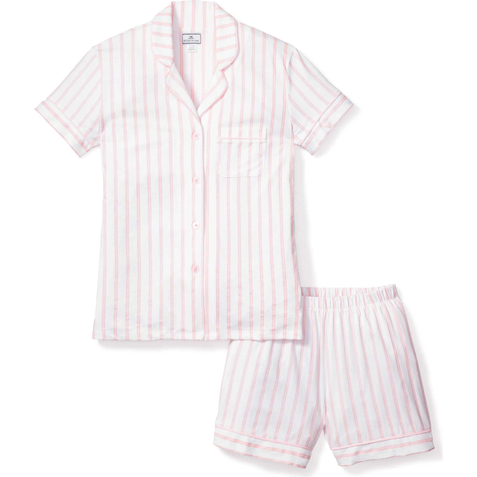 Women's Pima Cotton Short Set, Pink Stripe | Maisonette