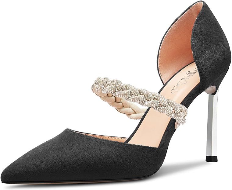 TNYNFBEB Womens Stiletto High Heel Pointed Toe Pumps Slip-on Rhinestone Crystal Prom Summer Basic... | Amazon (US)