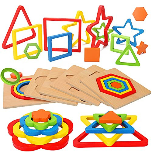 Toddler Puzzles Montessori Toy Wooden Shape Sorting Puzzle Sensory Toy Toddler Activities Preschool Learning Educational Autistic Developmental 1 2 3 Year Old Girl Boy 1-3 Dementia Game Easter Gift | Amazon (US)
