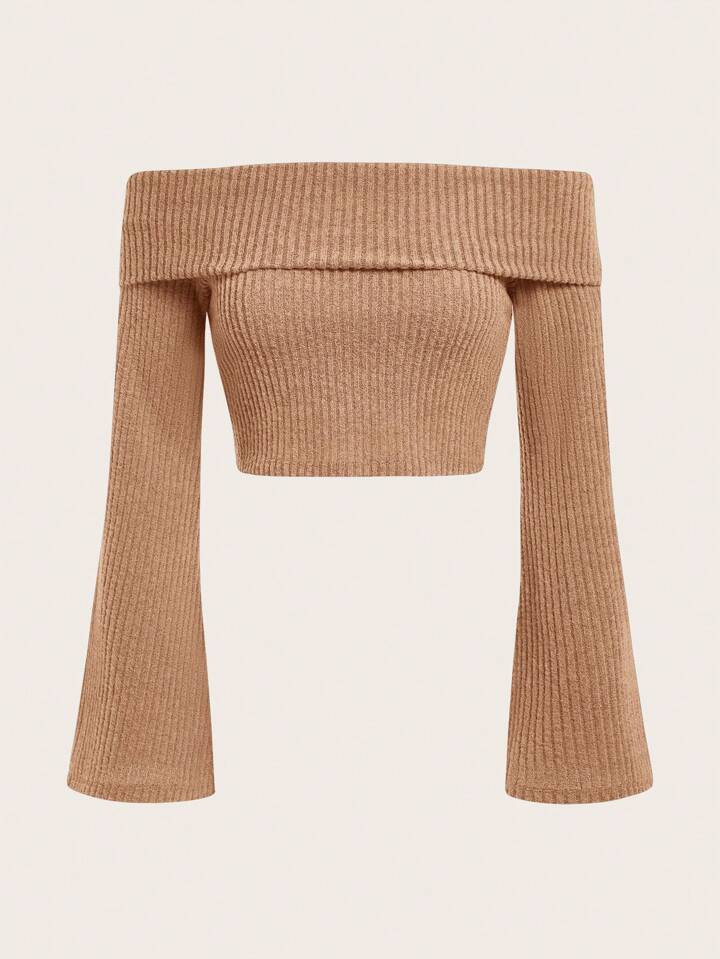 SHEIN EZwear Off Shoulder Crop Tee | SHEIN