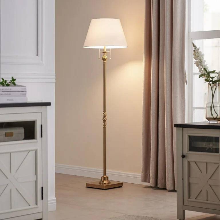 Kyrid 60.5'' Gold Floor Lamp with Bell Fabric Shade,2-Light | Walmart (US)