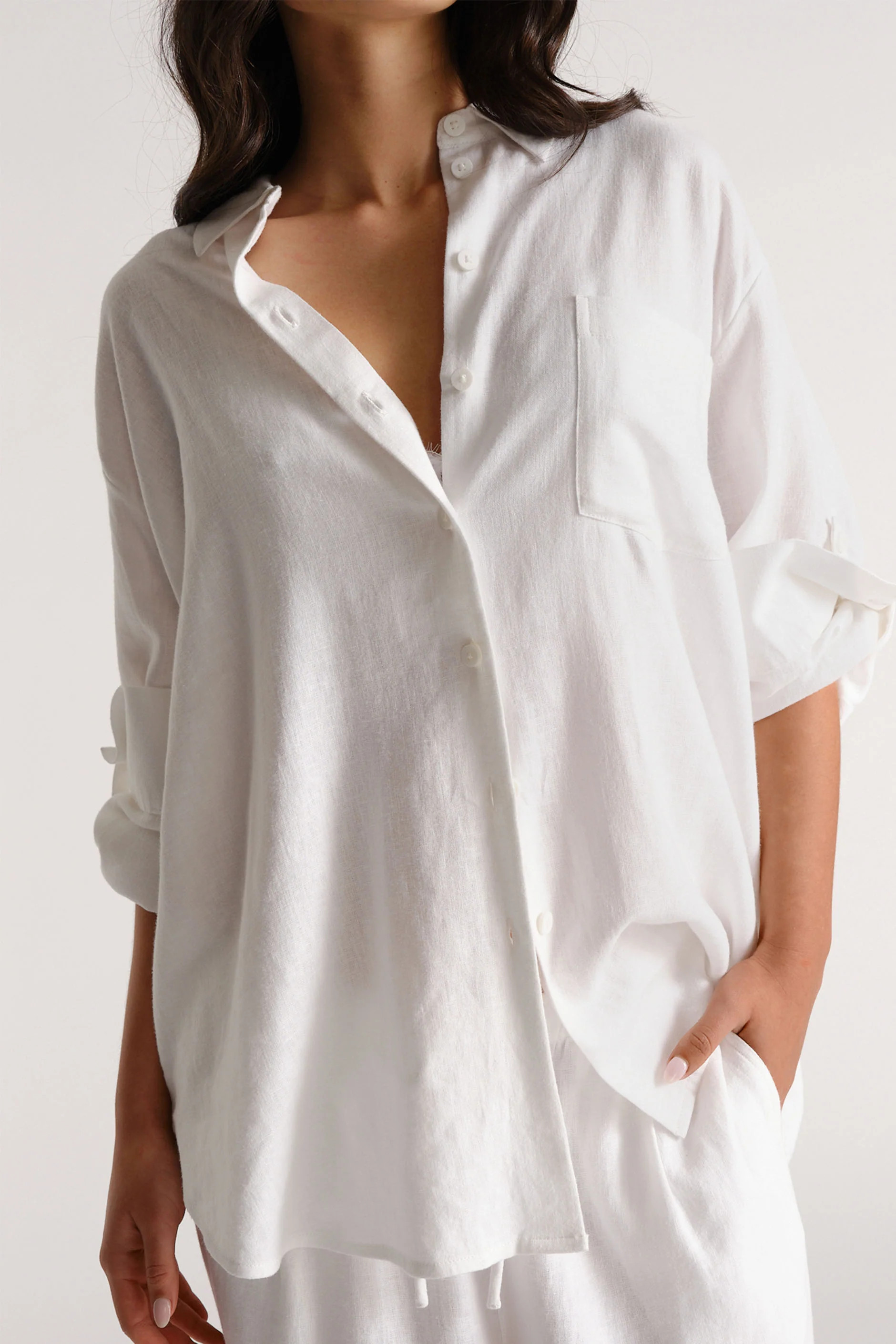 D-Luxe Linen Blend LS Shirt - White | DECJUBA