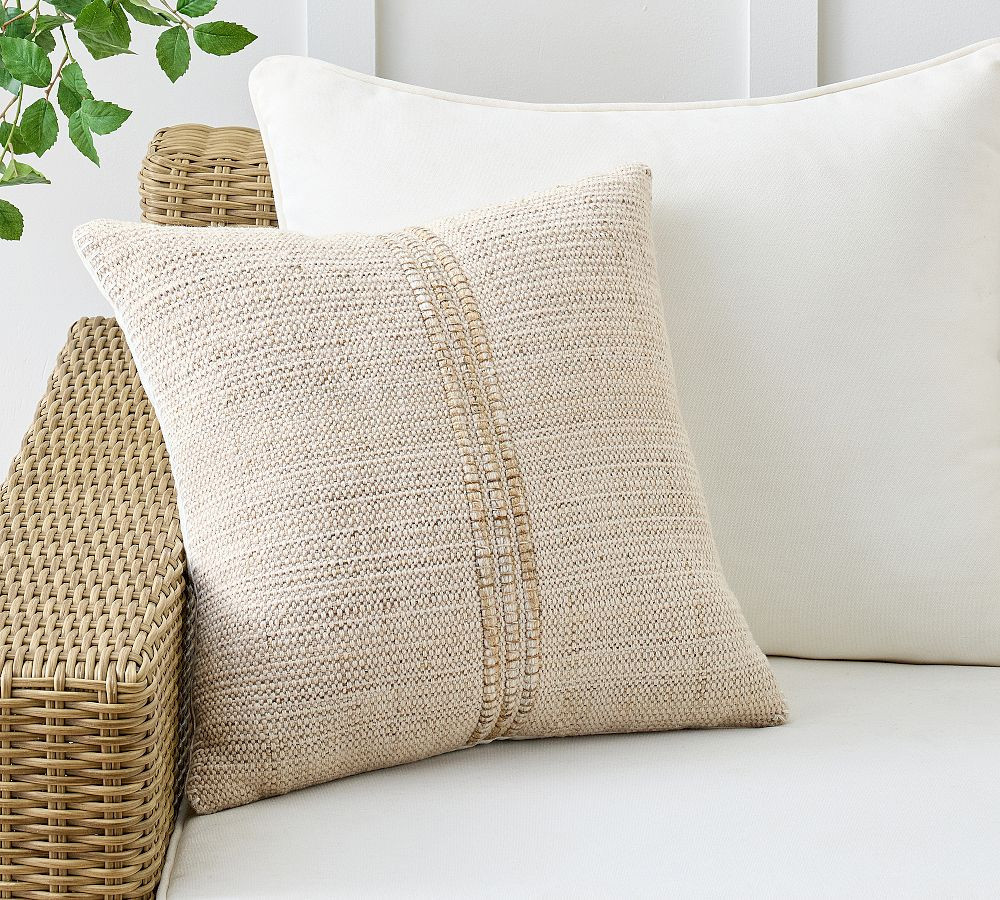 Miles Striped Outdoor Pillow, 20"" x 20"", Dune | Pottery Barn (US)