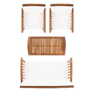 SAFAVIEH Rocklin Teak Brown 4-Piece Wood Patio Conversation Set with Beige Cushions PAT7007A - Th... | The Home Depot