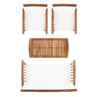SAFAVIEH Rocklin Teak Brown 4-Piece Wood Patio Conversation Set with Beige Cushions PAT7007A - Th... | The Home Depot