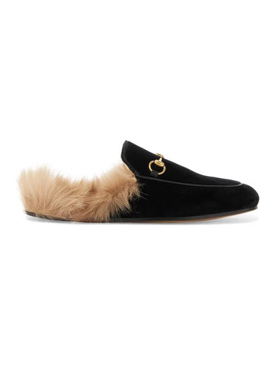 Gucci - Horsebit-detailed Shearling-lined Velvet Slippers - Black | NET-A-PORTER (UK & EU)