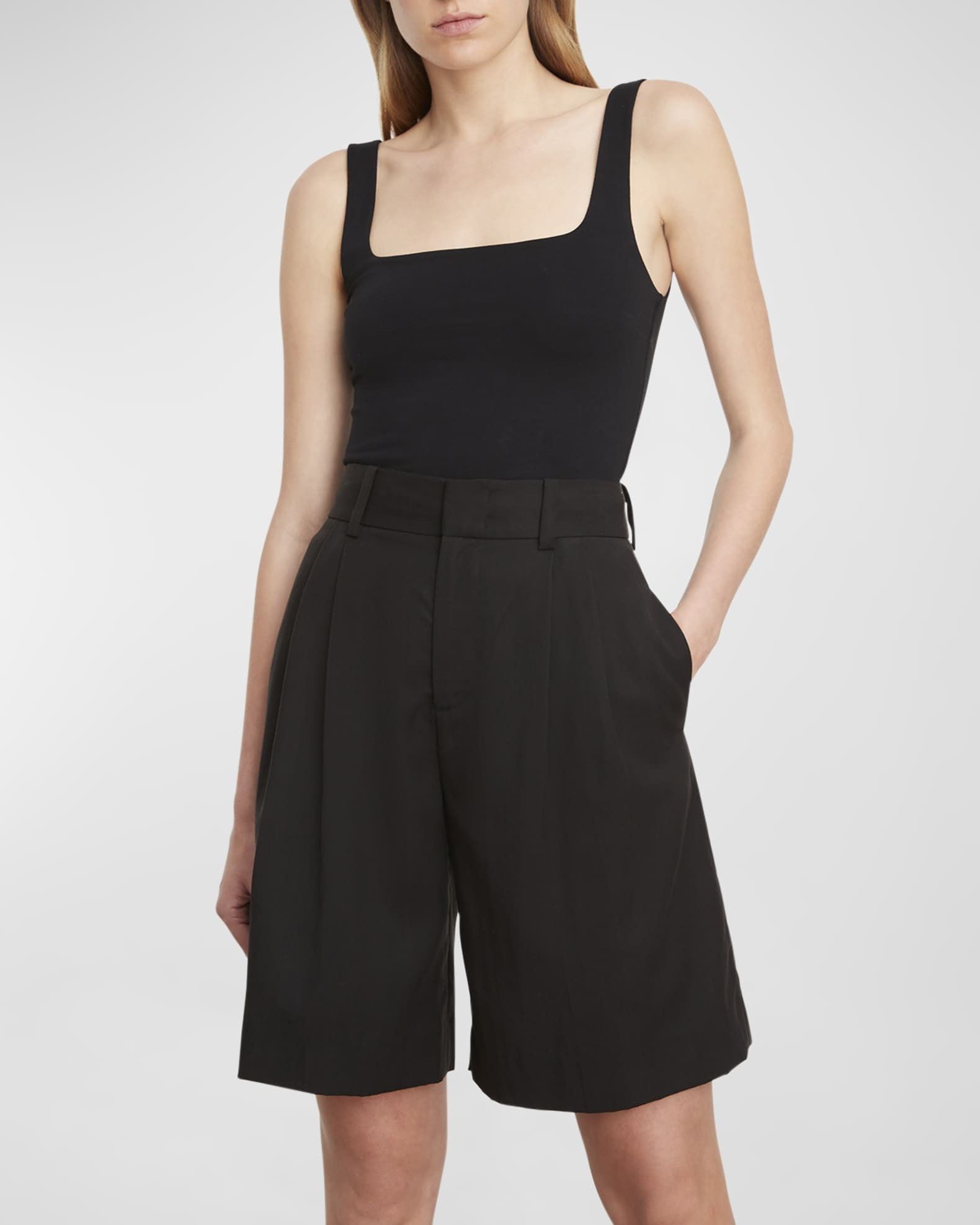 High-Waist Pleated-Front Shorts | Neiman Marcus