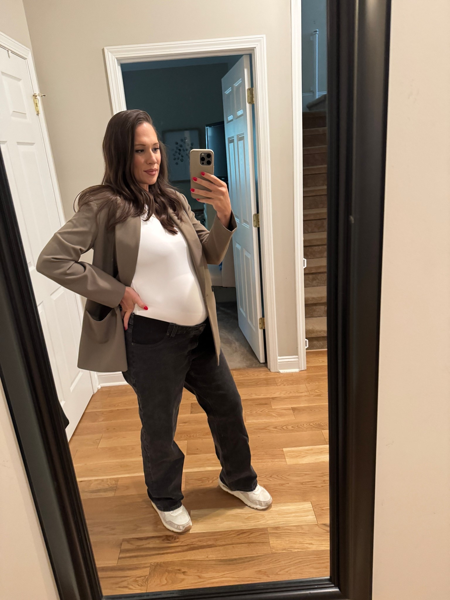 First pair of maternity jeans = so comfy! 

#LTKWorkwear #LTKMidsize #LTKBump
