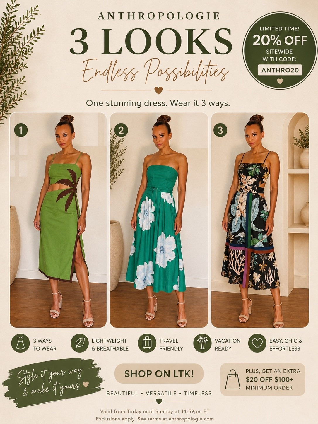 3 Anthropologie dresses, endless summer style. 🌿✨ Which look is your favorite? Shop all my picks on LTK! 💚

#Anthropologie #LTKStyle #SummerFashion #VacationStyle #DressInspo #LTKFinds

@Anthropologie