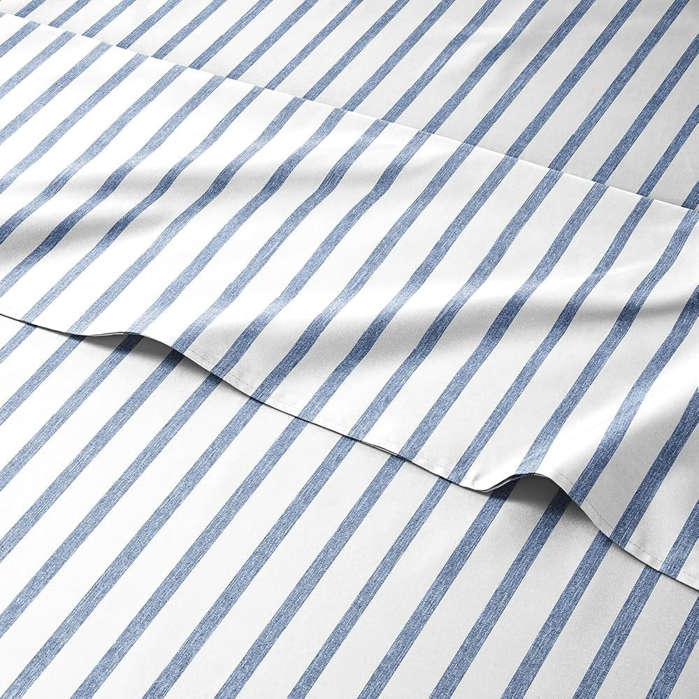 Striped Bed Sheets - Pin Striped Sheets - Blue and White Sheets - White and Blue Striped Sheets -... | Amazon (US)