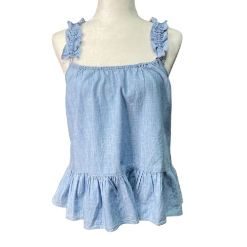 MADEWELL NEW Denim Ruffle Strap Cami Top Womens 2 Light Wash K8916 $62 Chambray | eBay AU