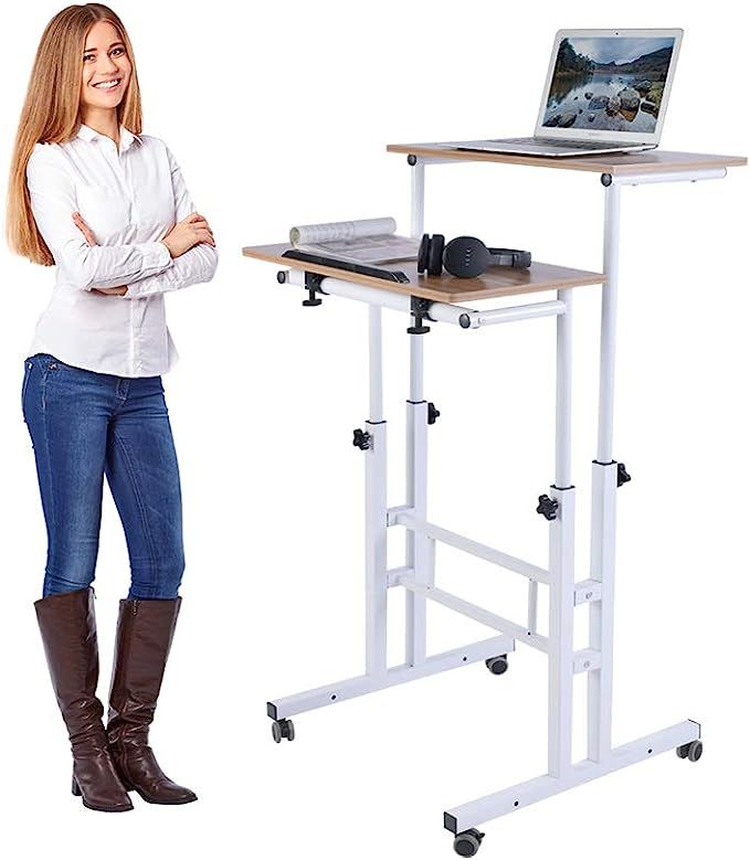 AIZ Mobile Standing Desk, Adjustable Computer Desk Rolling Laptop Cart on Wheels Home Office Comp... | Amazon (US)