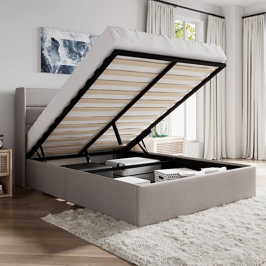SHA CERLIN Queen Size Lift Up Storage Bed / Modern Wingback Headboard / Upholstered Platform Bed ... | Amazon (US)