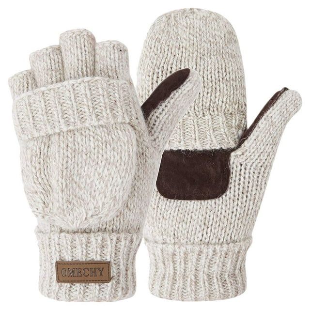 COOPLUS Mittens Winter Fingerless Gloves Warm Wool Knitted Gloves Convertible Gloves for Men and ... | Walmart (US)