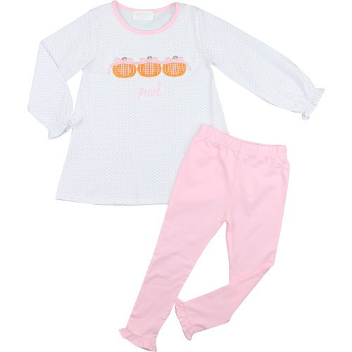 Pink Dot Knit Applique Pumpkins Legging Set | Cecil and Lou