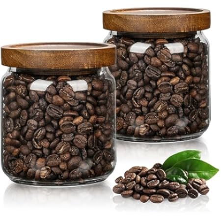 Datttcc Glass Jars,Set of 4 Glass Food Storage Containers with Wooden Lids,Clear Glass Canister Sets for Sugar,Tea,Coffee,Snack,Spice,Herbs(33 oz/ 1000 ml) | Amazon (US)