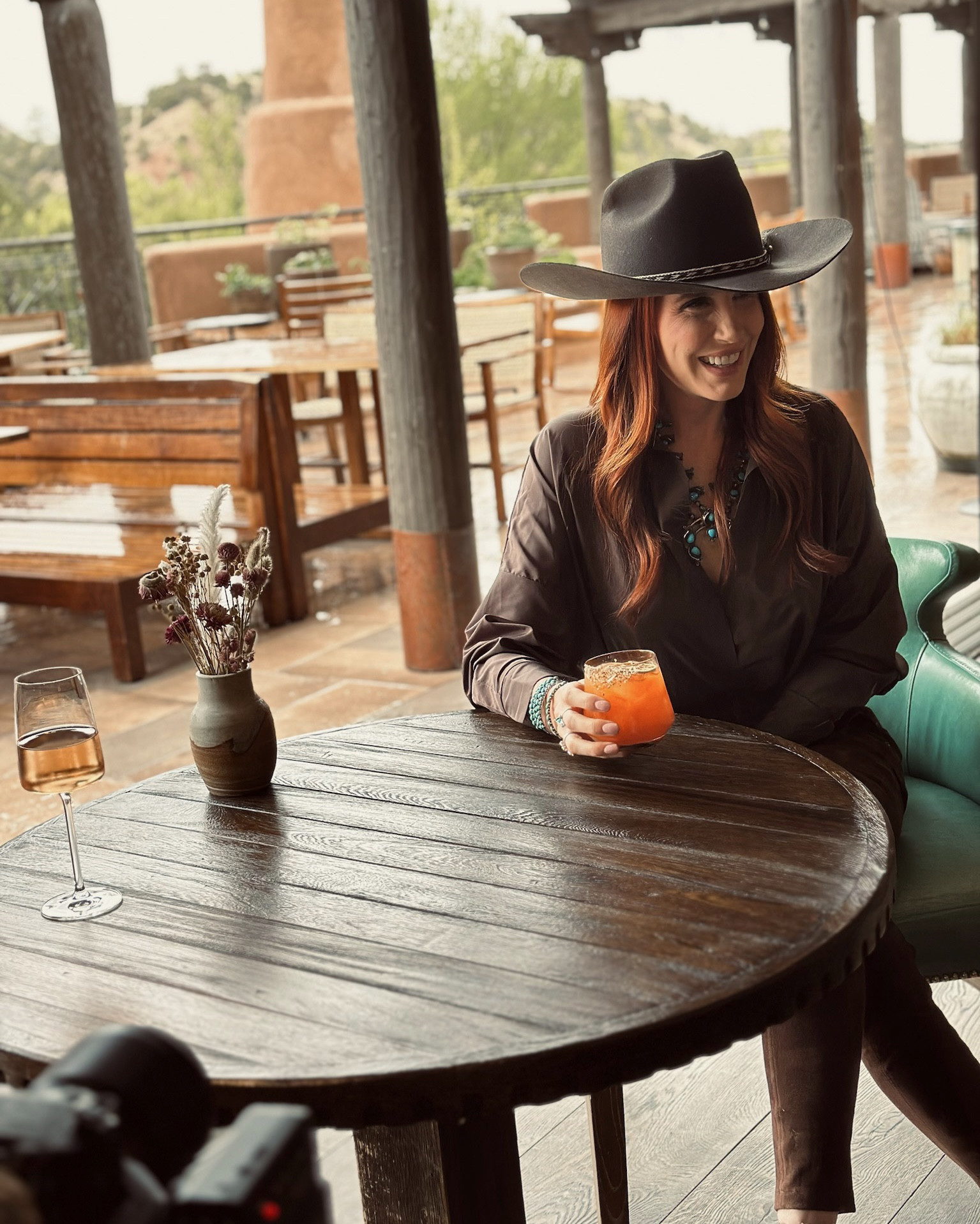 Snapped some photos for my destination guide with @aubergeresorts at SkyFire, with my favorite cocktail in hand—the Holy Margarita. It’s made with fresh apricot, and I always ask for it with worm salt.

This chocolate brown outfit is perfect for a cozy date night—layered turquoise, felt hat, and all. 

#LTKTravel #LTKStyleTip #LTKParties