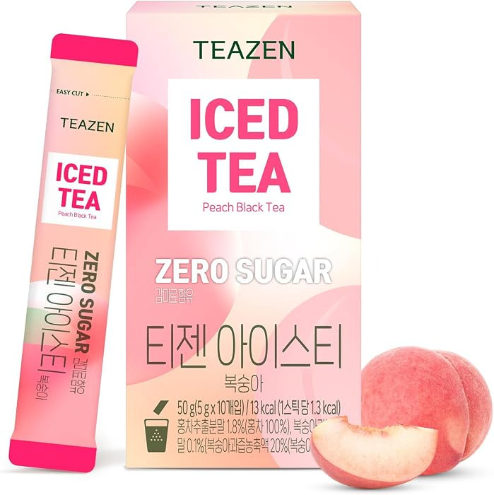 Teazen Peach Iced Tea, Sugar Free, Uva Black Tea, Hydration Powder Drink Mix, 10 Sticks, 1.76oz | Amazon (US)