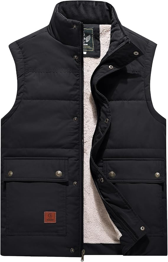 Flygo Men's Winter Warm Outdoor Padded Puffer Vest Thick Fleece Lined Sleeveless Jacket | Amazon (US)
