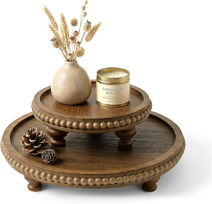EOSAHR Round 2-Piece Display Risers, Farmhouse Display Stand, Brown | Amazon (US)