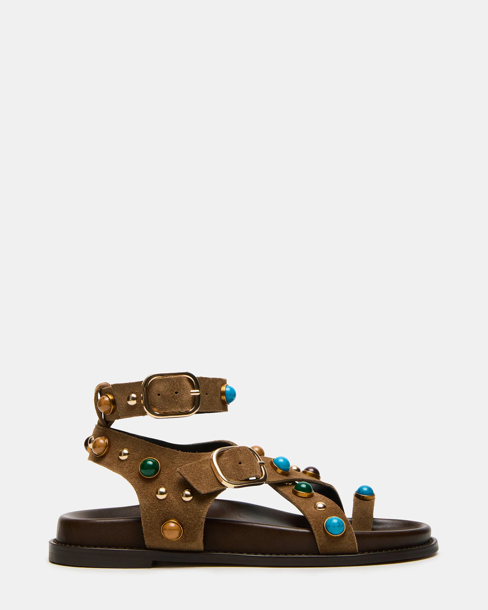 LINEAR Taupe Suede Strappy Footbed Studded Women's Sandal | Steve Madden (US)