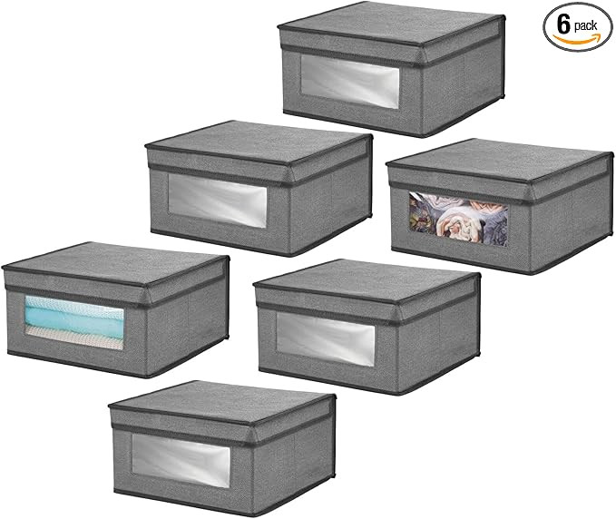 mDesign Medium Fabric Stackable Closet Storage Organizer Box with Front Window/Lid for Bedroom, O... | Amazon (US)
